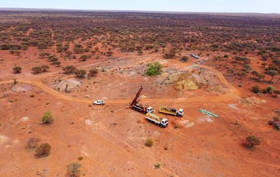 Exploration drilling in the red-earth landscape at Kookynie, Western Australia