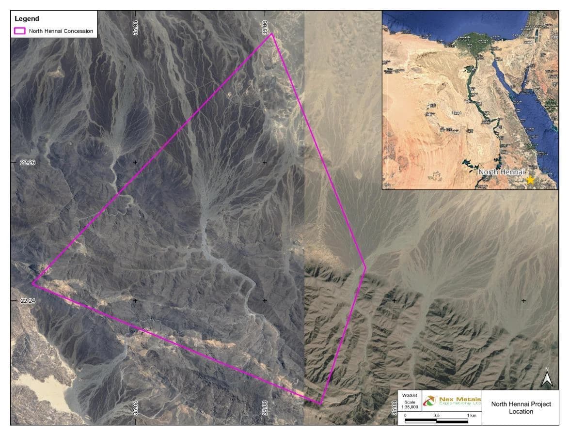 Map locating the North Henai concession in Egypt's Eastern Desert